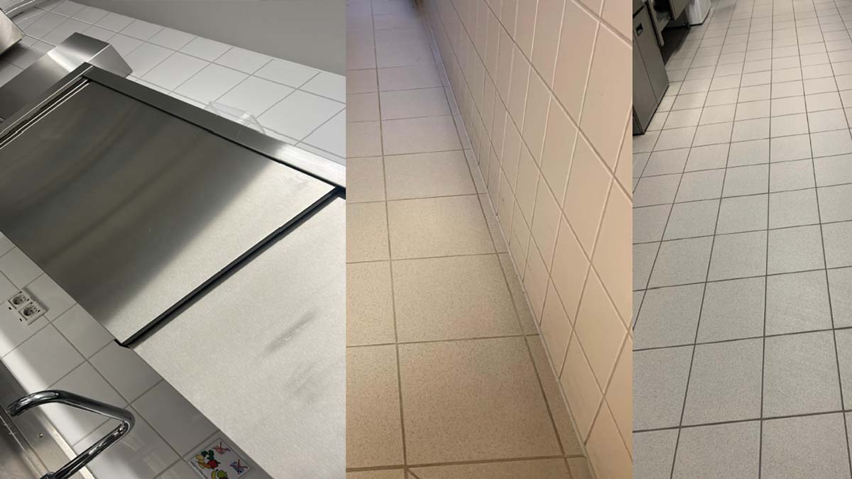 Gründlich gereinigte Küchen- und Sanitärbereiche im Kindergarten – hygienische Reinigung von Fliesen, Böden und Oberflächen in der Kita